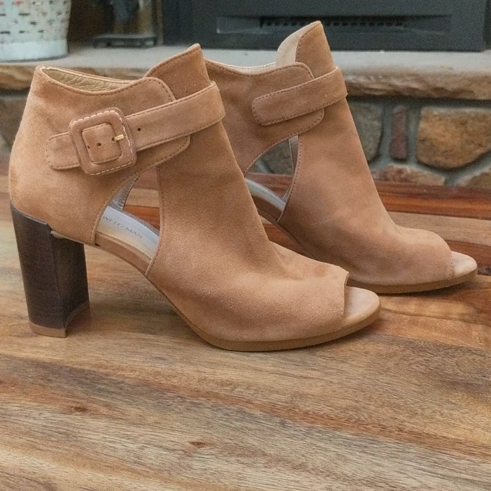 Stuart Weitzman suede camel tan 3" sandal heels